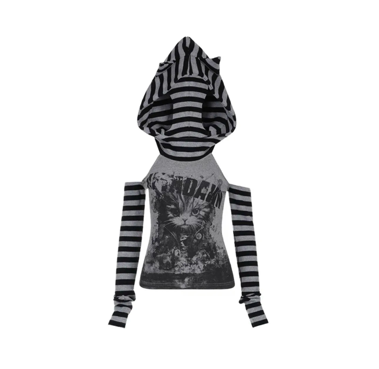 Gothic Striped Patchwork Hoodie -