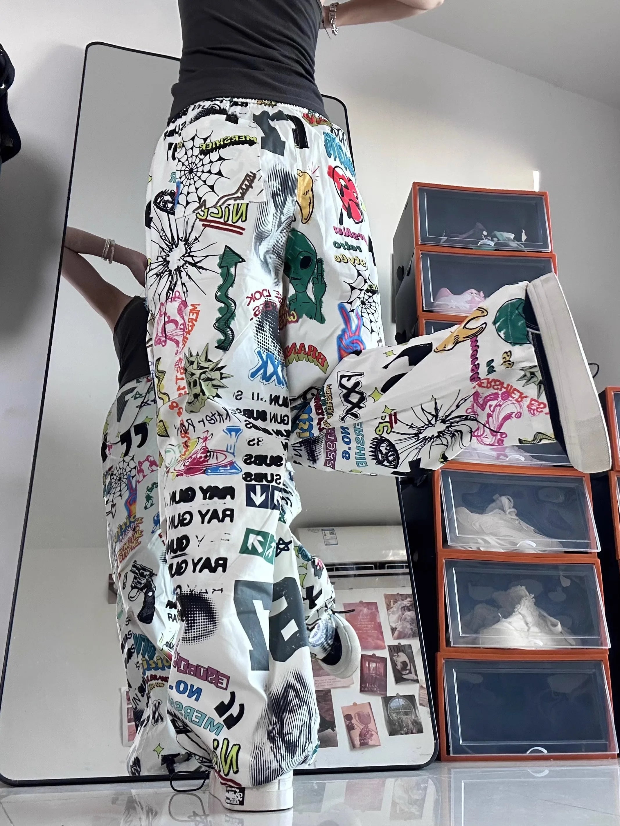 Y2k Graffiti Chaos Wide-Leg Pants Shoptery