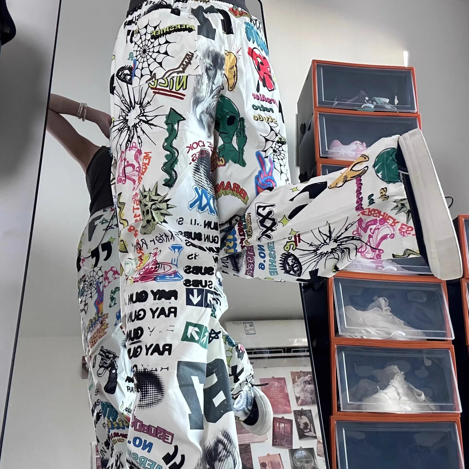 Y2k Graffiti Chaos Wide-Leg Pants Shoptery