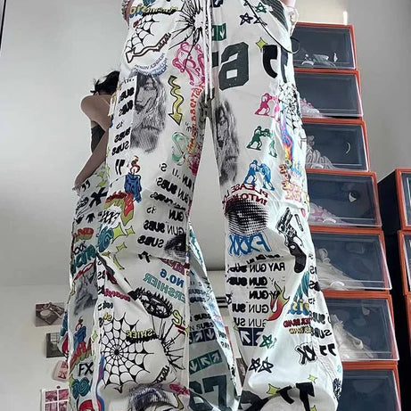 Y2k Graffiti Chaos Wide-Leg Pants Shoptery