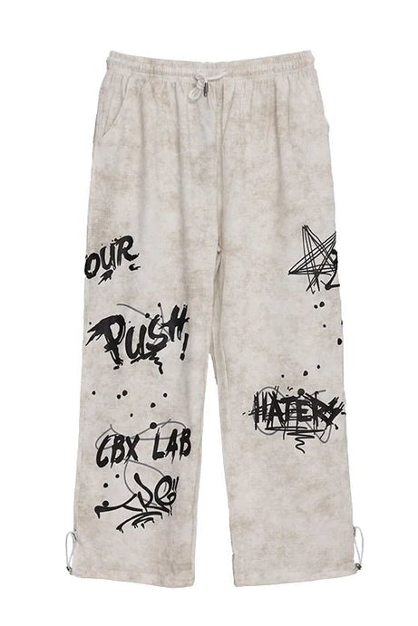 Graffiti Print Wide - Leg Sweatpants - 