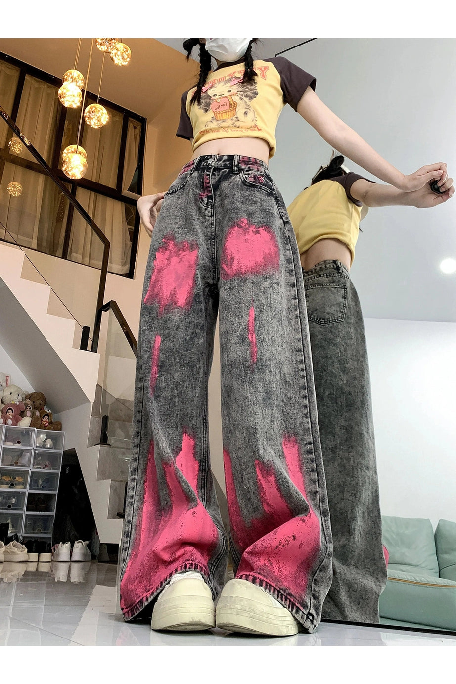 Graffiti Splash Wide - Leg Jeans - Jeans