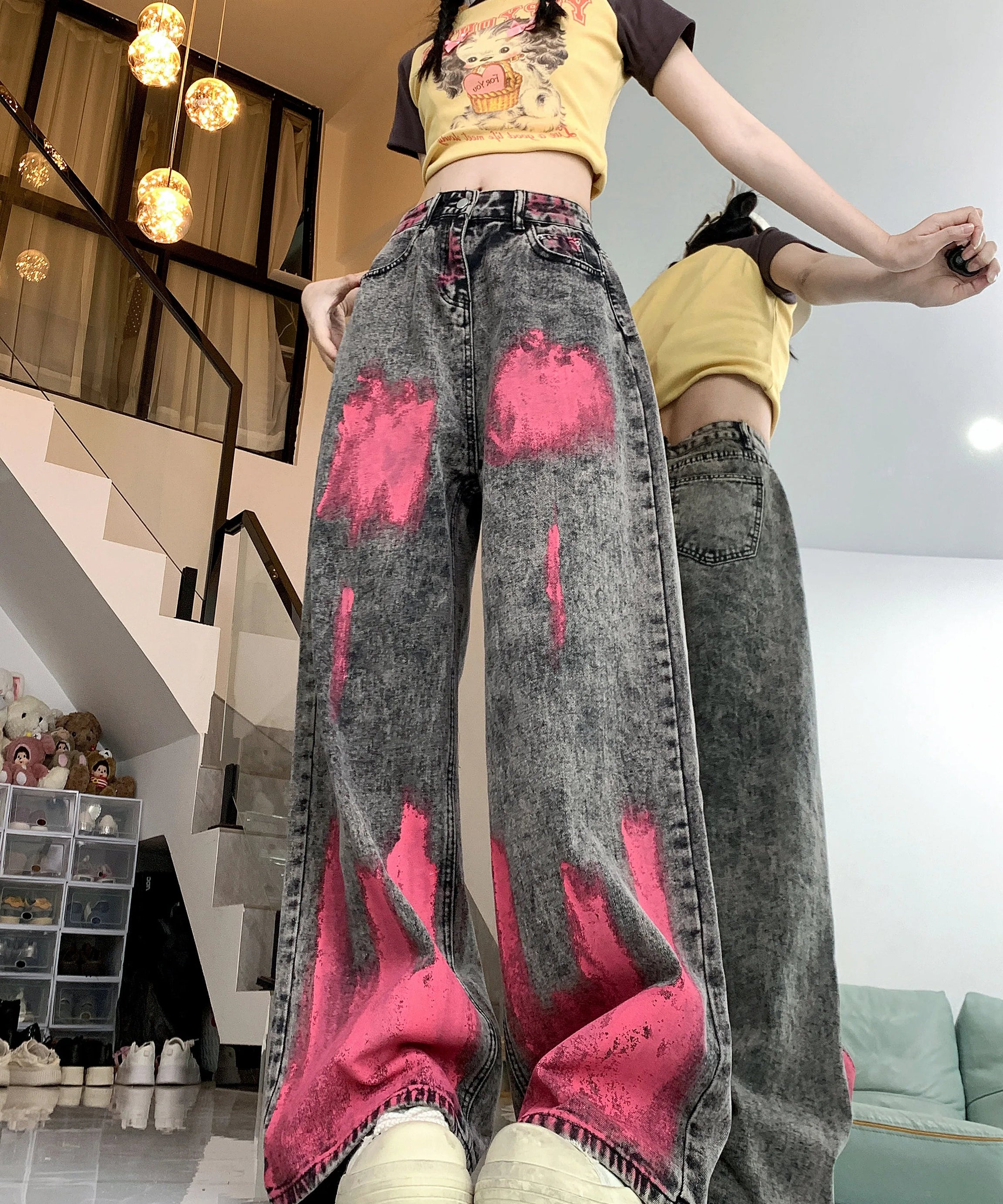 Graffiti Splash Wide - Leg Jeans - Jeans