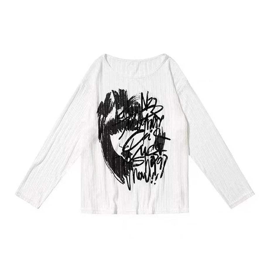 Graffiti Street Style Alt Oversized Long Sleeve Top White Shoptery