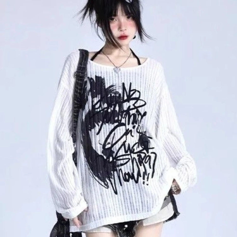 Graffiti Street Style Alt Oversized Long Sleeve Top Shoptery