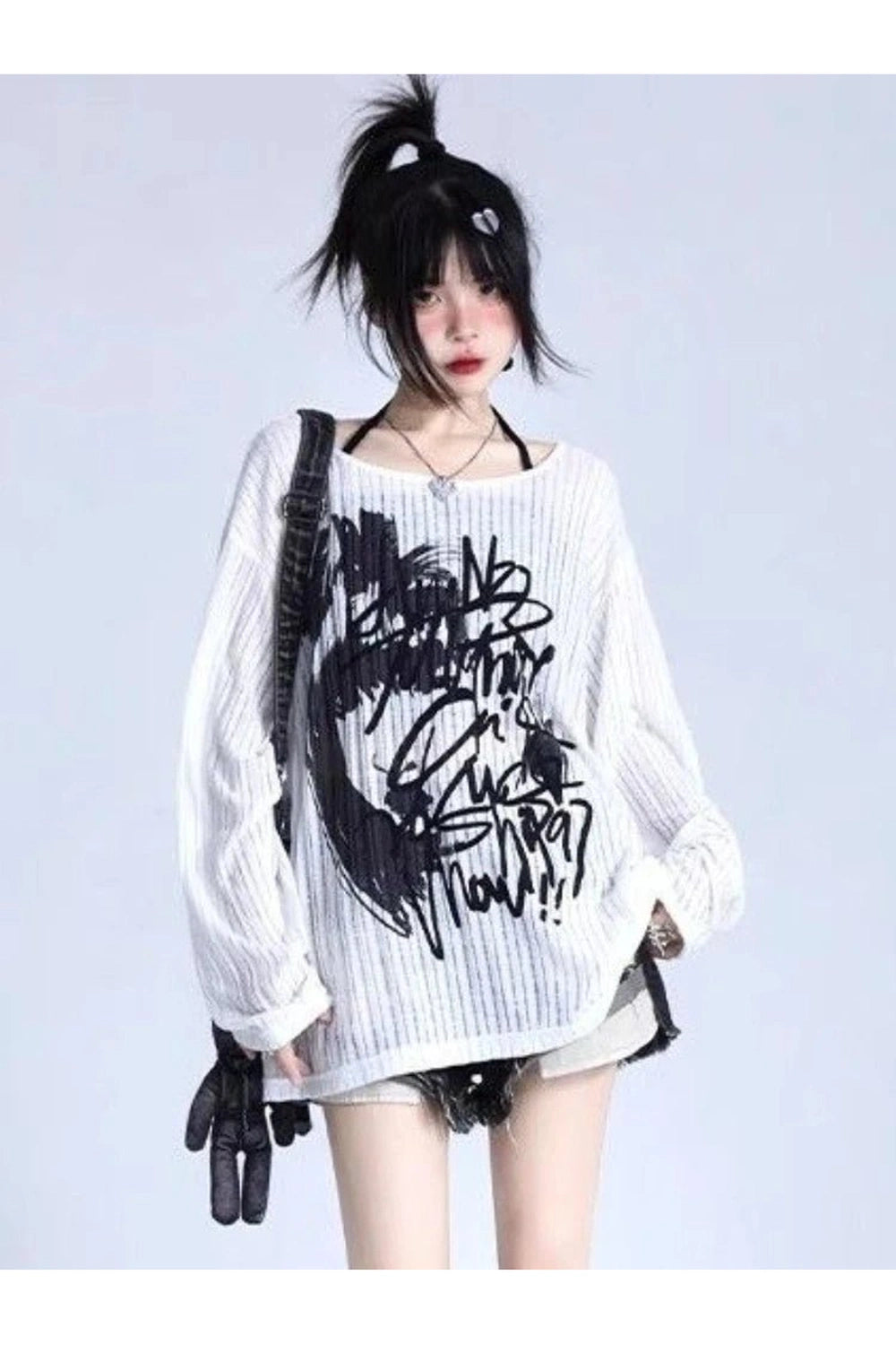Graffiti Street Style Alt Oversized Long Sleeve Top Shoptery