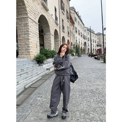 Gray Wave Piped Y2k Jogger Outfit Set Shoptery