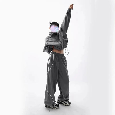 Gray Wave Piped Y2k Jogger Outfit Set Shoptery