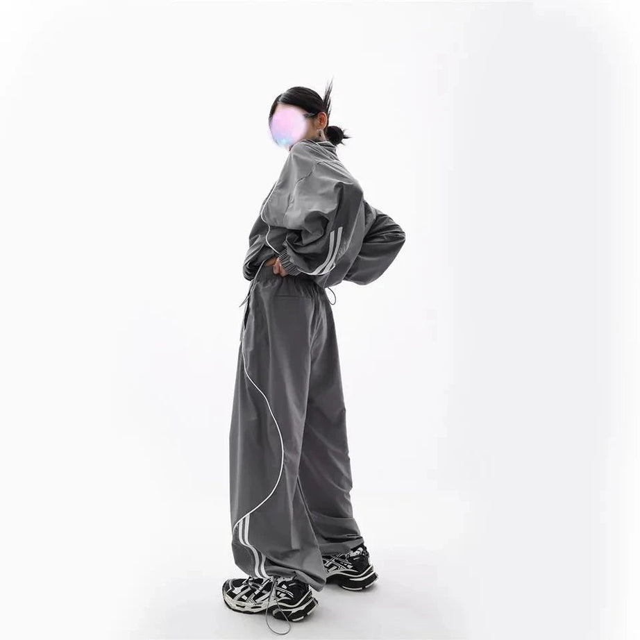 Gray Wave Piped Y2k Jogger Outfit Set Shoptery