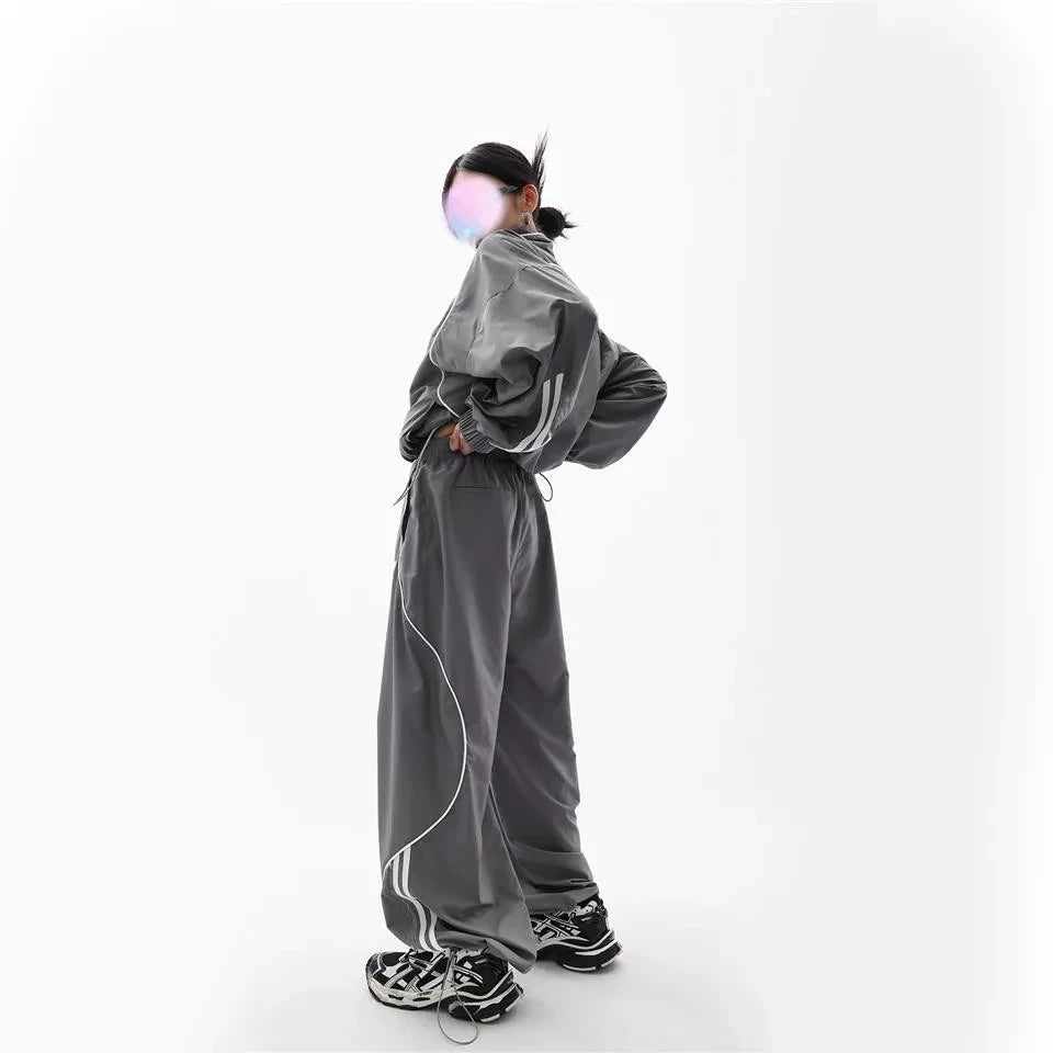 Gray Wave Piped Y2k Jogger Outfit Set Shoptery