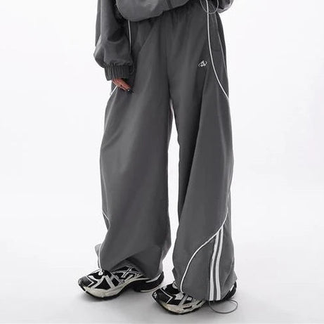 Gray Wave Piped Y2k Jogger Outfit Set Trousers Shoptery