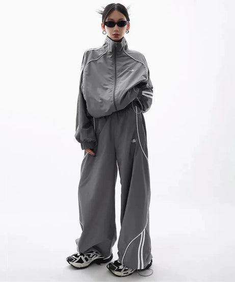 Gray Wave Piped Jogger Set - Outfit Sets