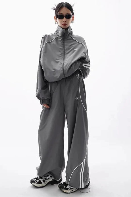 Gray Wave Piped Jogger Set - Outfit Sets