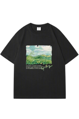 Aesthetic Green Print Oversized Street T-shirt Black Shoptery