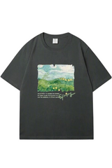 Aesthetic Green Print Oversized Street T-shirt Dark Grey Shoptery