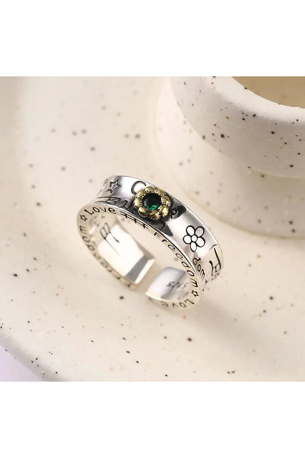 Edgy Green Zircon Flower Rings Ring 17mm Shoptery