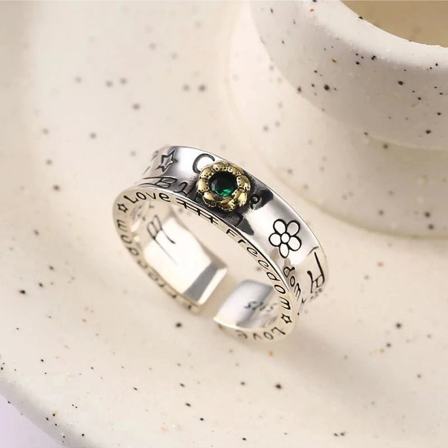 Edgy Green Zircon Flower Rings Ring 17mm Shoptery