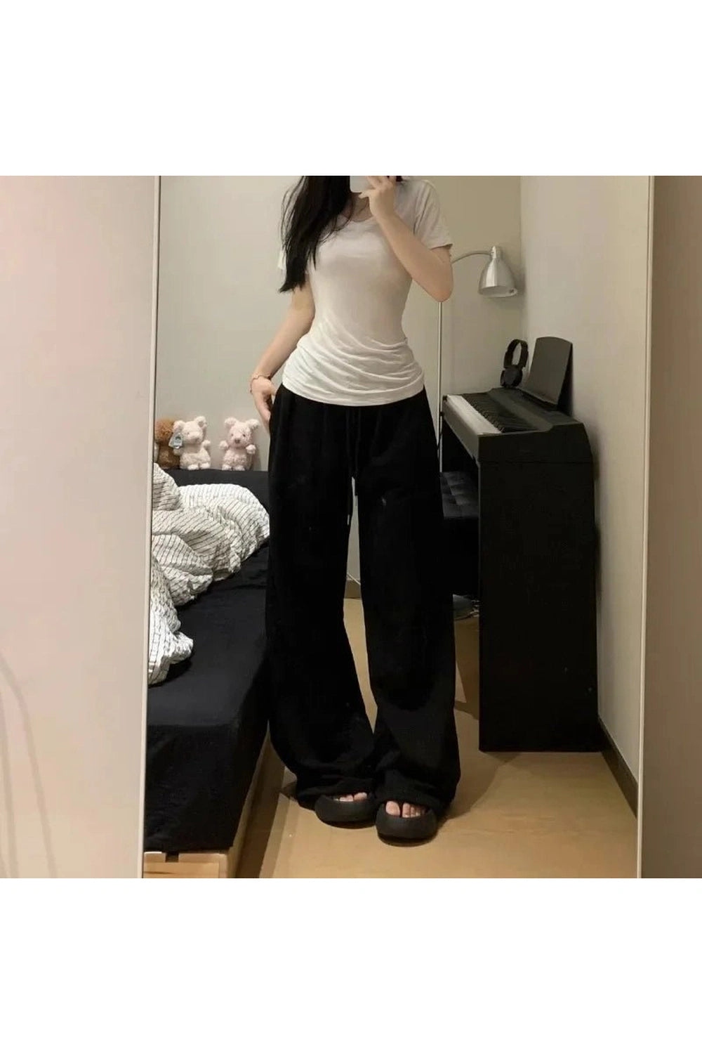 Grey Casual Wide Joggers Black Shoptery