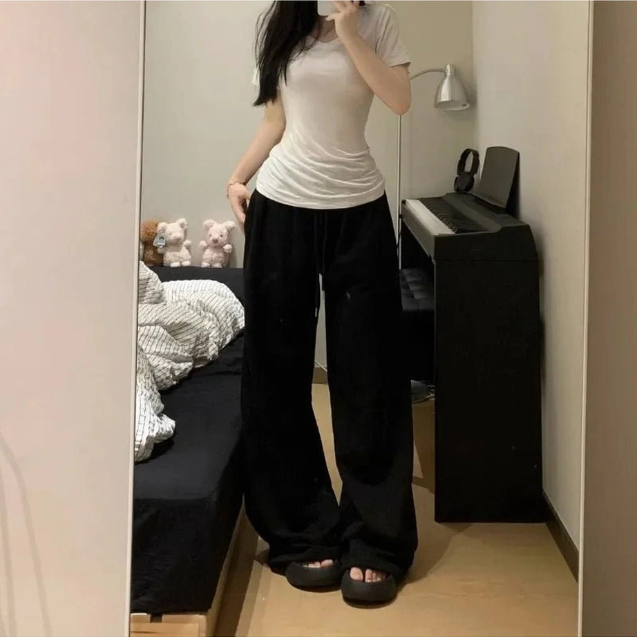 Grey Casual Wide Joggers Black Shoptery