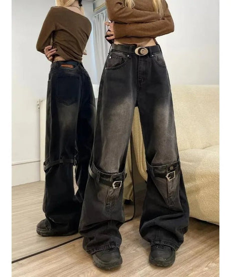 Grunge Buckle Wide - Leg Jeans - Jeans