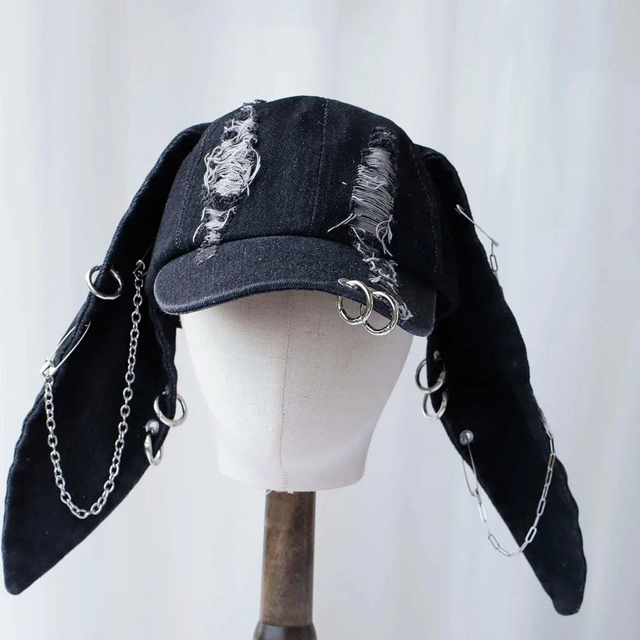 Edgy Bunny Ear Chain Cap AS SHOWN Shoptery