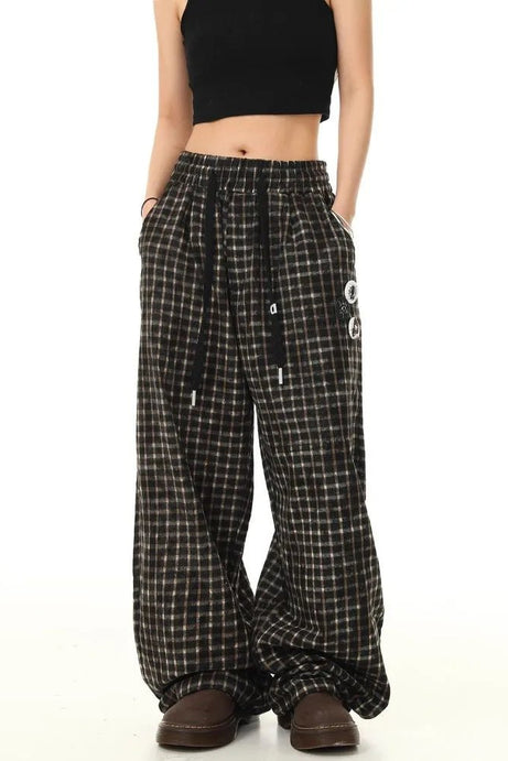 Grunge Checkered Wide - Leg Pants - 