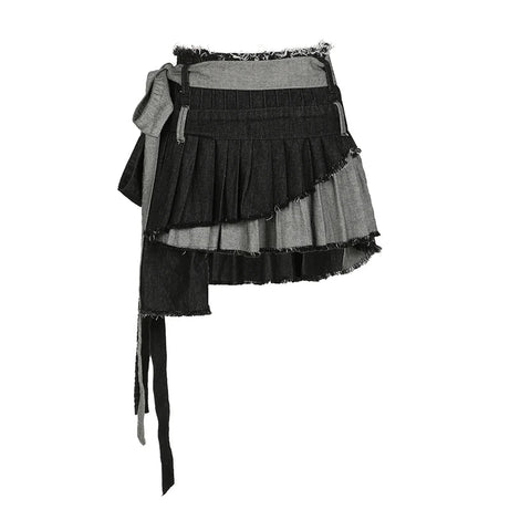 Grunge Denim Pleated Skirt - Skirts