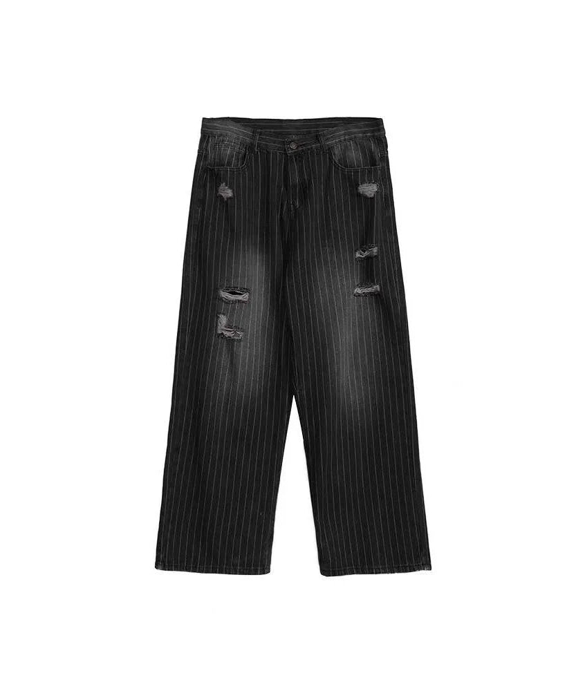 Grunge Distressed Pinstripe Pants - Pants