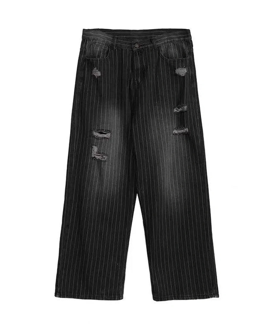 Grunge Distressed Pinstripe Pants - Pants