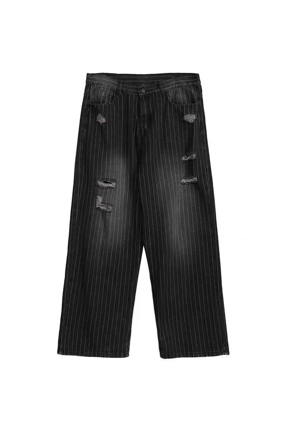 Grunge Distressed Pinstripe Pants - Pants