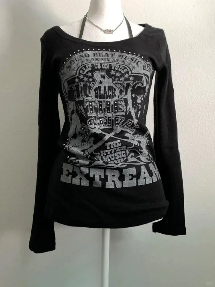 Alt Festival Long Sleeve Top Black Shoptery