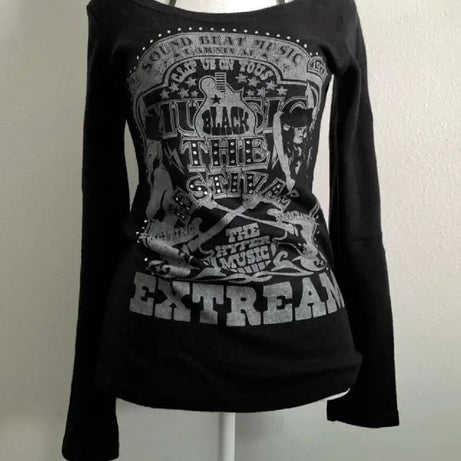 Alt Festival Long Sleeve Top Black Shoptery