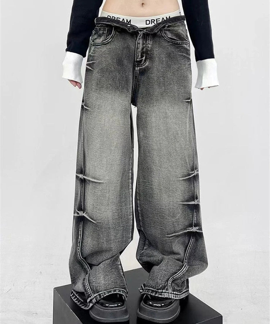 Grunge High - Waisted Baggy Pants - Pants