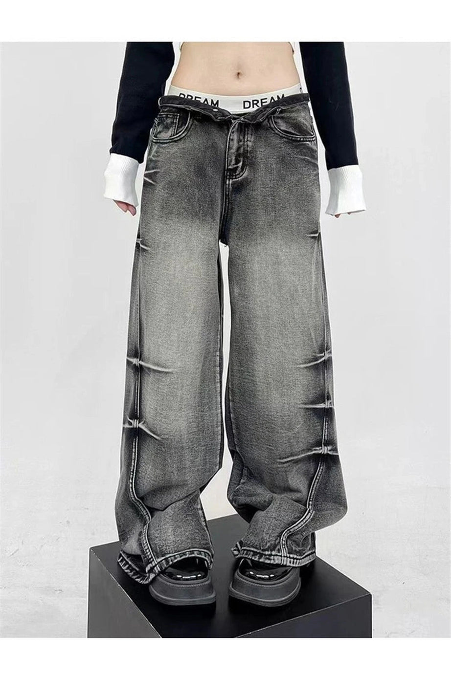 Grunge High - Waisted Baggy Pants - Pants