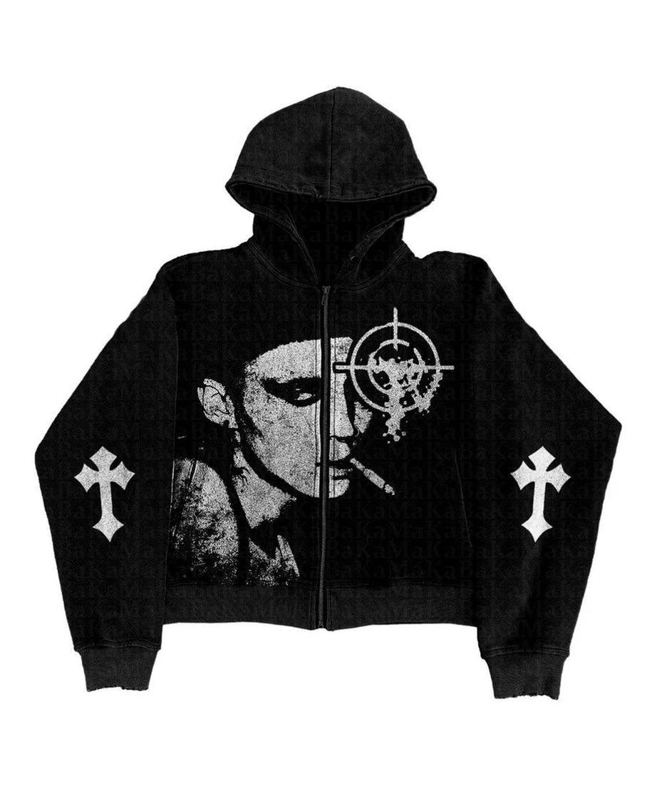 Grunge Noir Graphic Hoodie - 