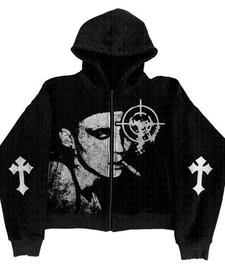 Grunge Noir Graphic Hoodie - 