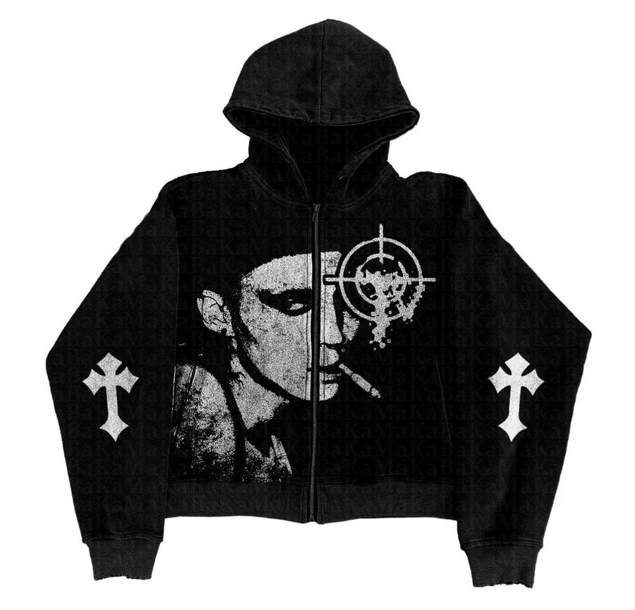 Grunge Noir Graphic Hoodie - 