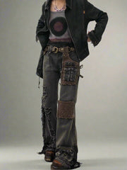 Alt Edgy Patchwork Distressed Jeans Black Shoptery
