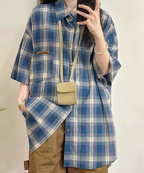 Grunge Plaid Short Sleeve Shirt - Shirts & Tops