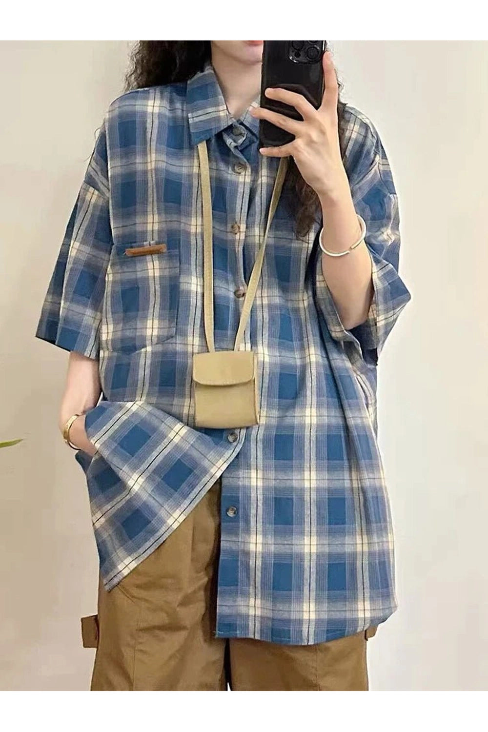 Grunge Plaid Short Sleeve Shirt - Shirts & Tops