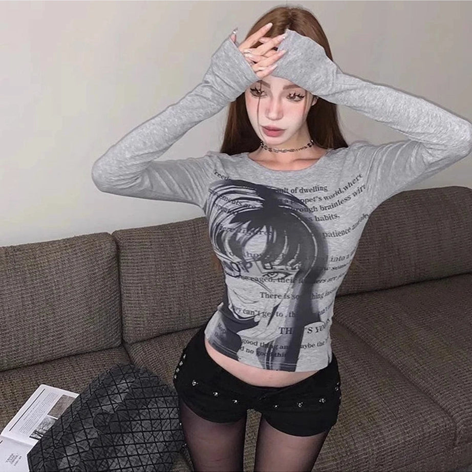 Alt Print Long Sleeve Crop Top Shoptery