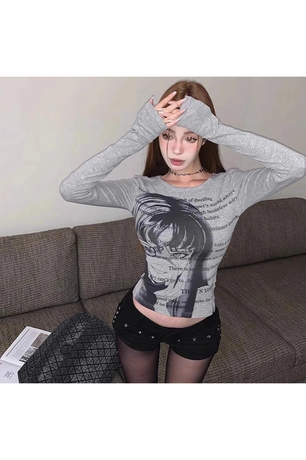 Alt Print Long Sleeve Crop Top Shoptery