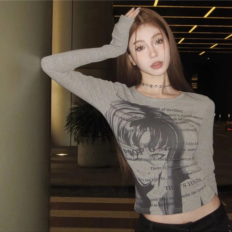 Alt Print Long Sleeve Crop Top Shoptery