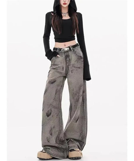 Grunge Splatter Wide - Leg Jeans - Jeans