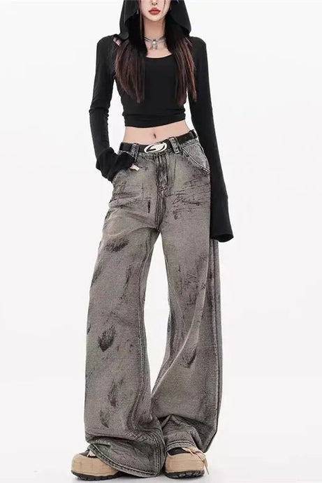 Grunge Splatter Wide - Leg Jeans - Jeans