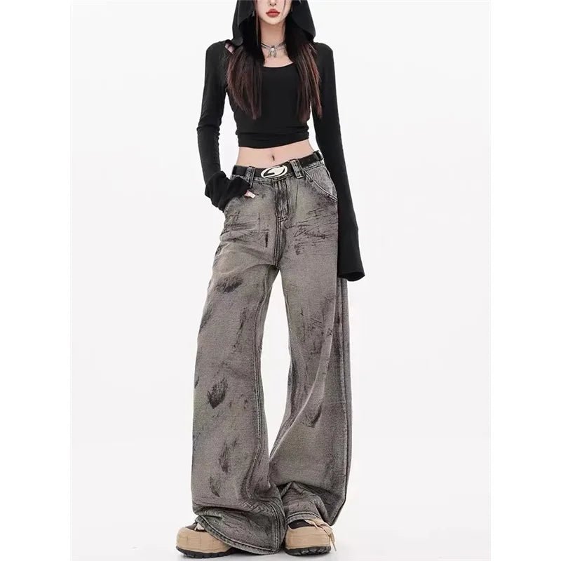 Grunge Splatter Wide - Leg Jeans - Jeans