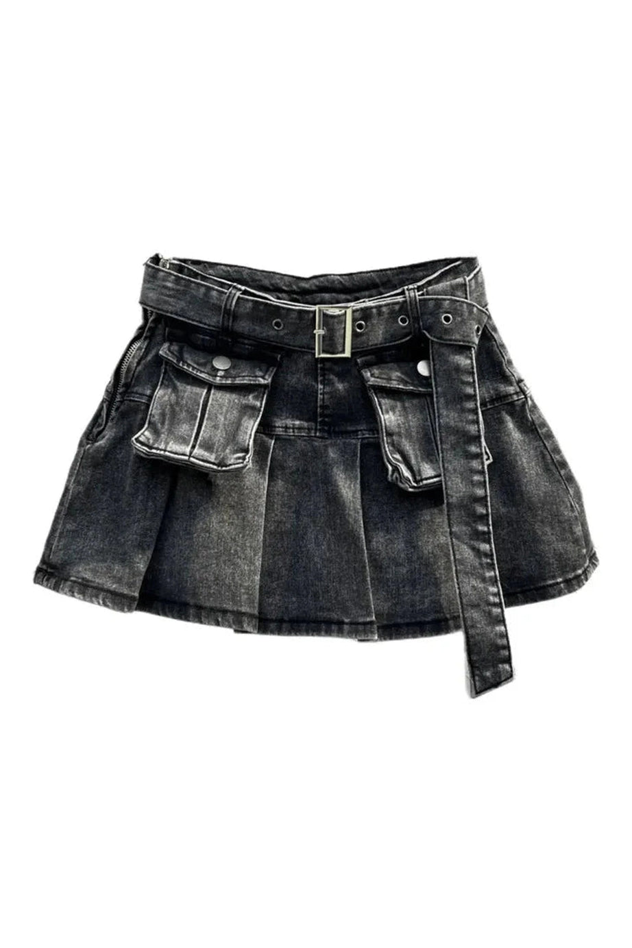 Grunge Utility Pocket Denim Skirt - Denim Skirt