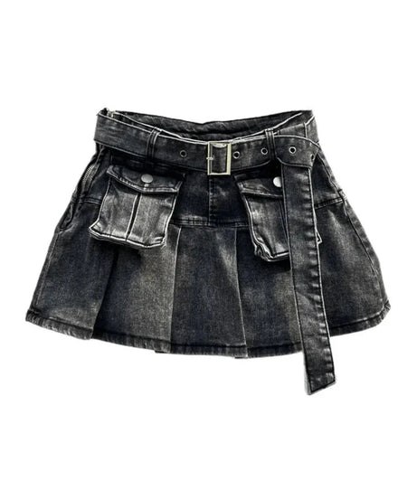 Grunge Utility Pocket Denim Skirt - Denim Skirt