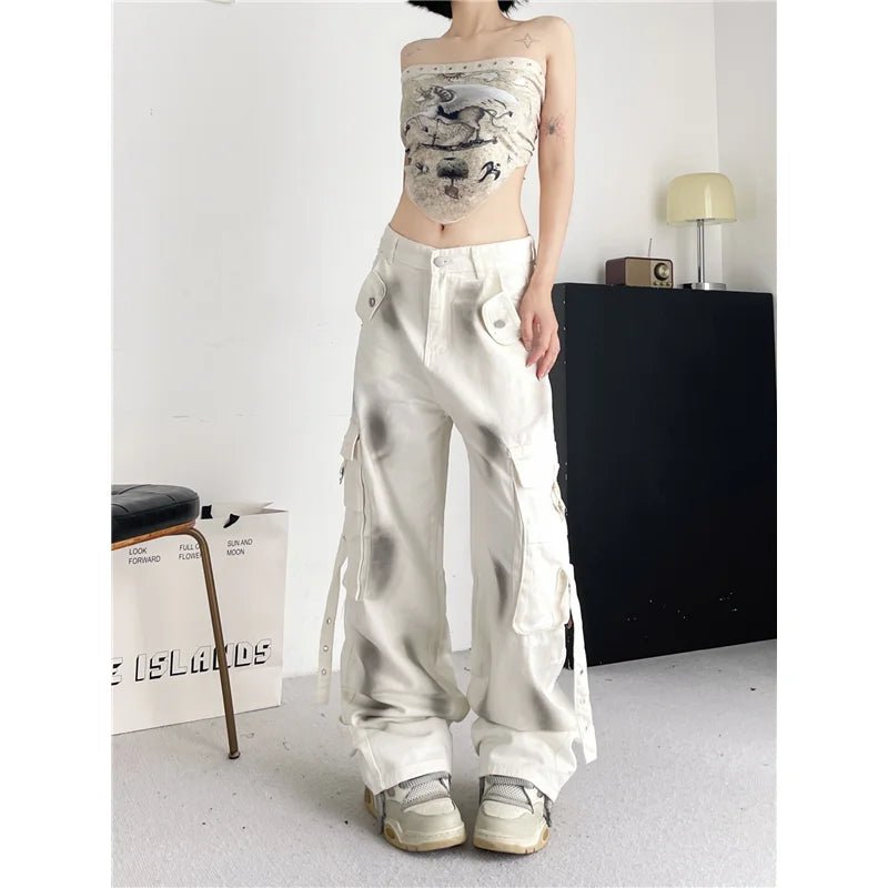 Grunge White Utility Pants - 