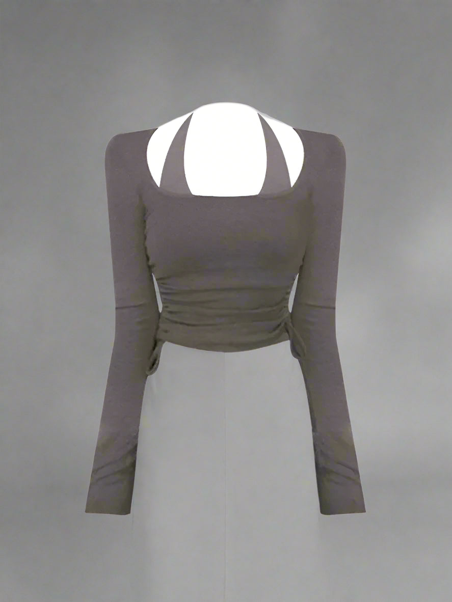 Halter Neck Ruched Y2k Crop Top Grey One Size Shoptery